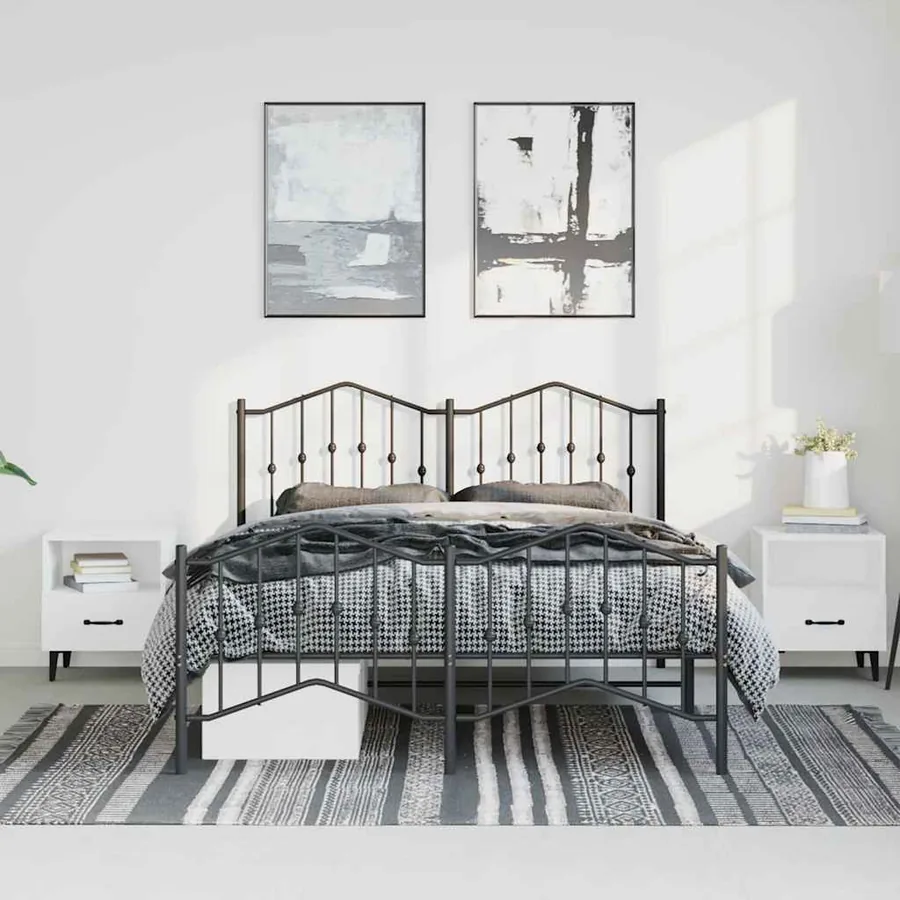 Cadre de lit métal sans matelas avec pied de lit noir 150x200cm - 3