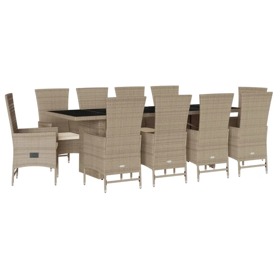 Ensemble à manger de jardin et coussins 11 pcs beige poly rotin - 2