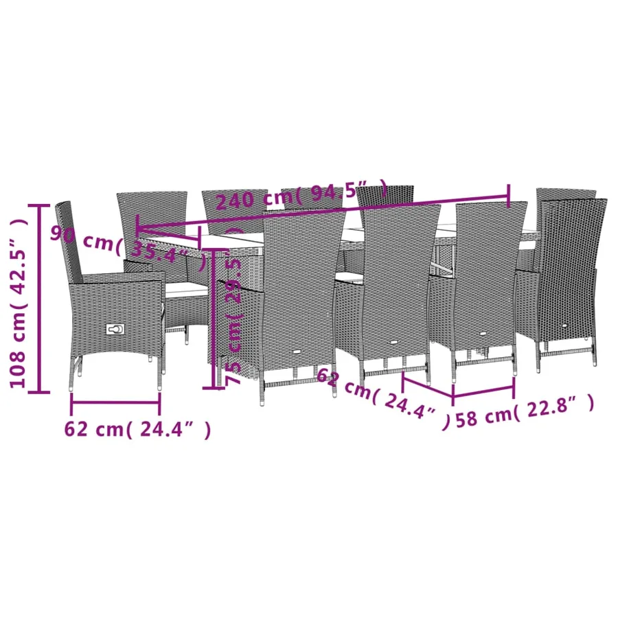 Ensemble à manger de jardin et coussins 11 pcs beige poly rotin - 5