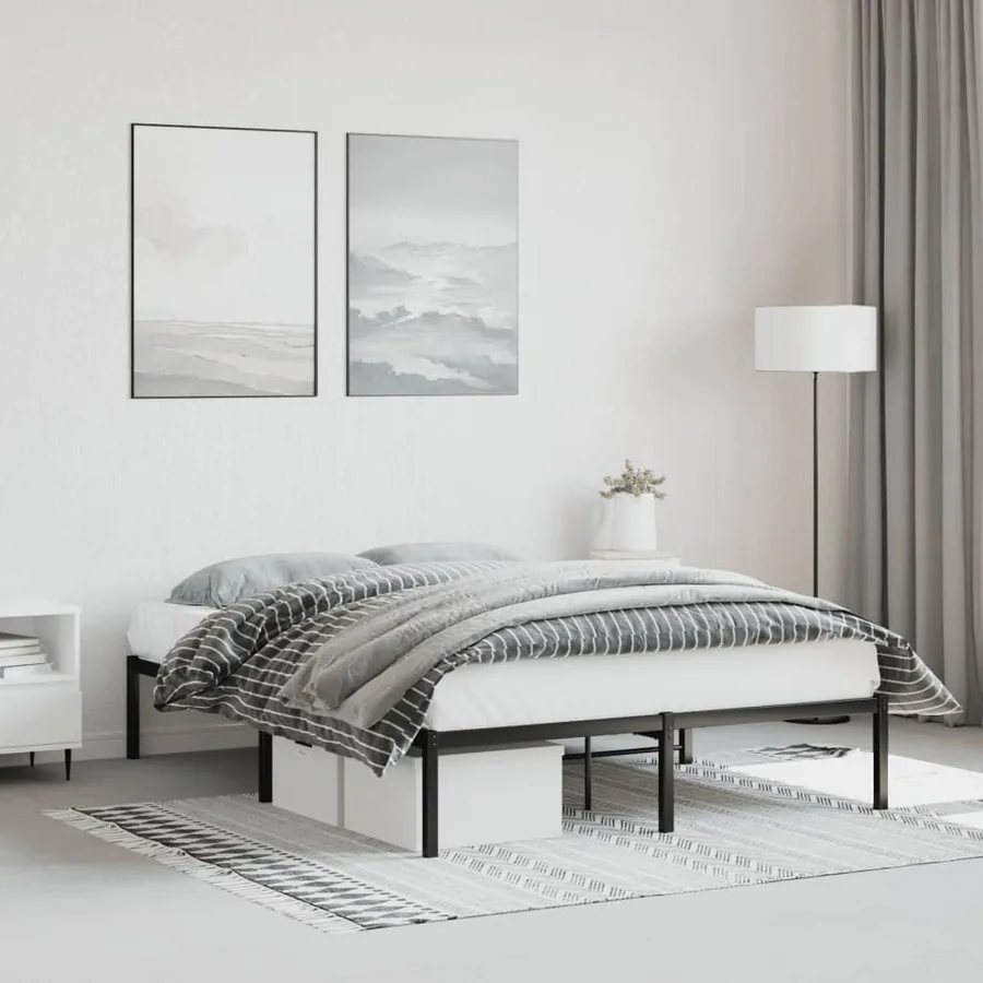 Cadre de lit métal sans matelas noir 140x190 cm