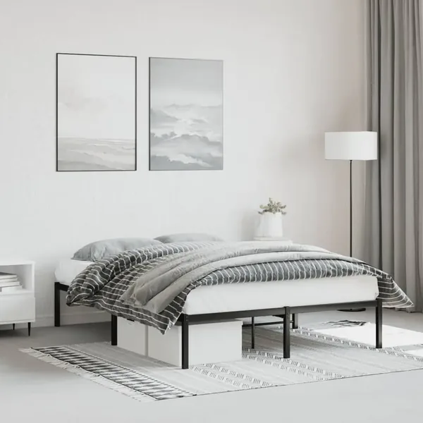 Cadre de lit métal sans matelas noir 140x190 cm