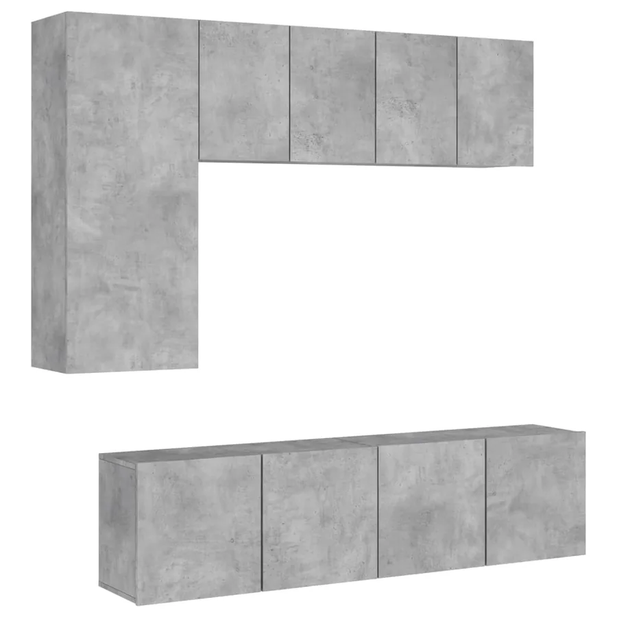 Unités murales TV 5 pcs gris béton bois d'ingénierie - 2