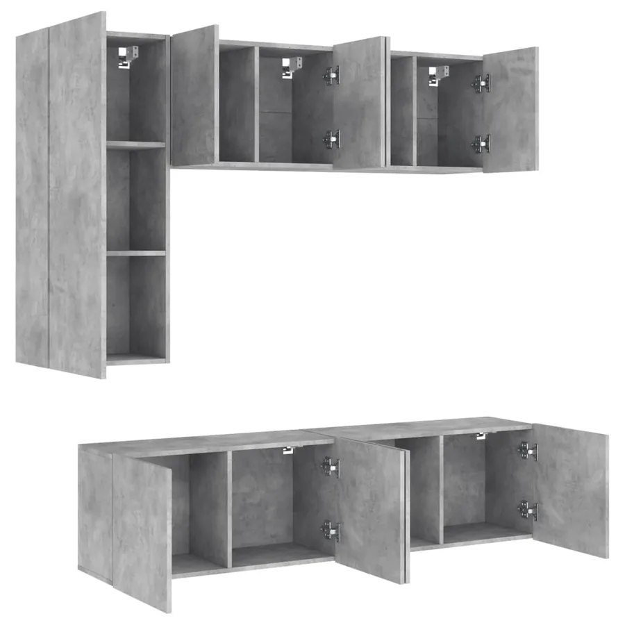 Unités murales TV 5 pcs gris béton bois d'ingénierie - 4