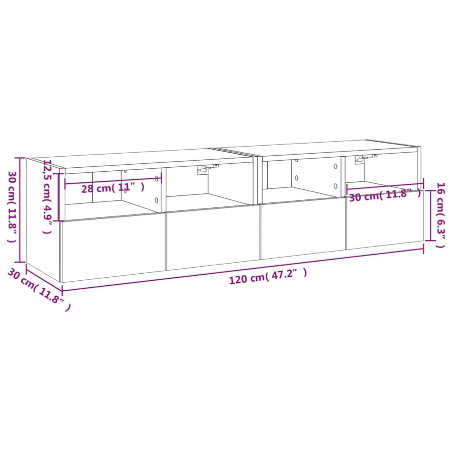 Meubles TV muraux 2pcs sonoma gris 60x30x30cm bois d'ingénierie - 14