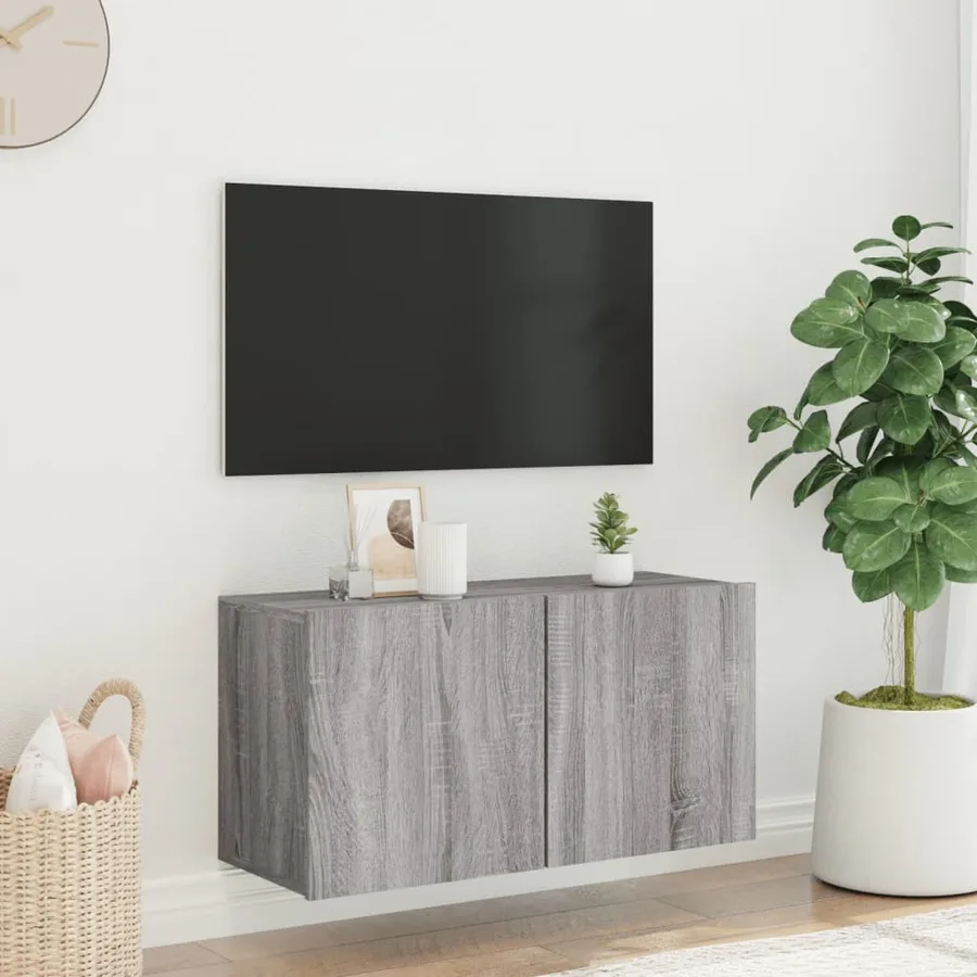Meuble TV mural sonoma gris 80x30x41 cm - 3