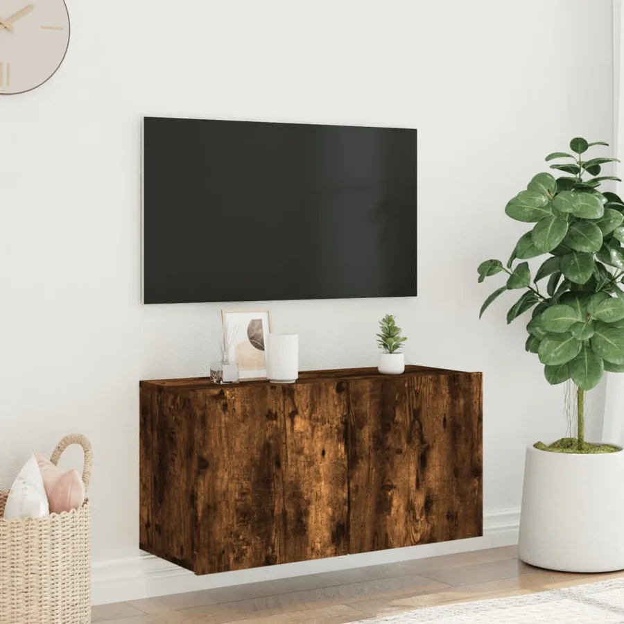 Meuble TV mural chêne fumé 80x30x41 cm - 3