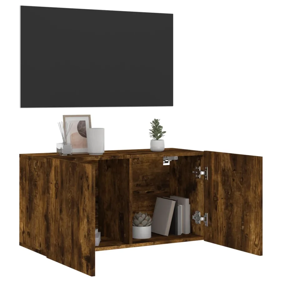 Meuble TV mural chêne fumé 80x30x41 cm - 4