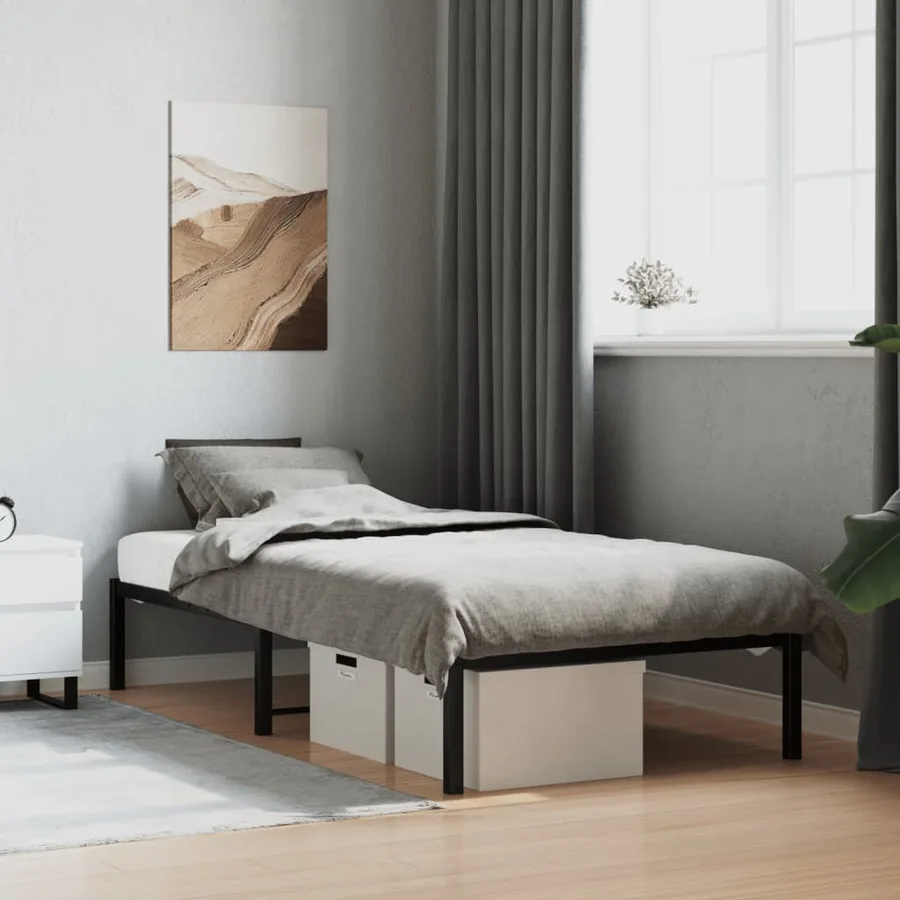 Cadre de lit métal sans matelas noir 90x200 cm