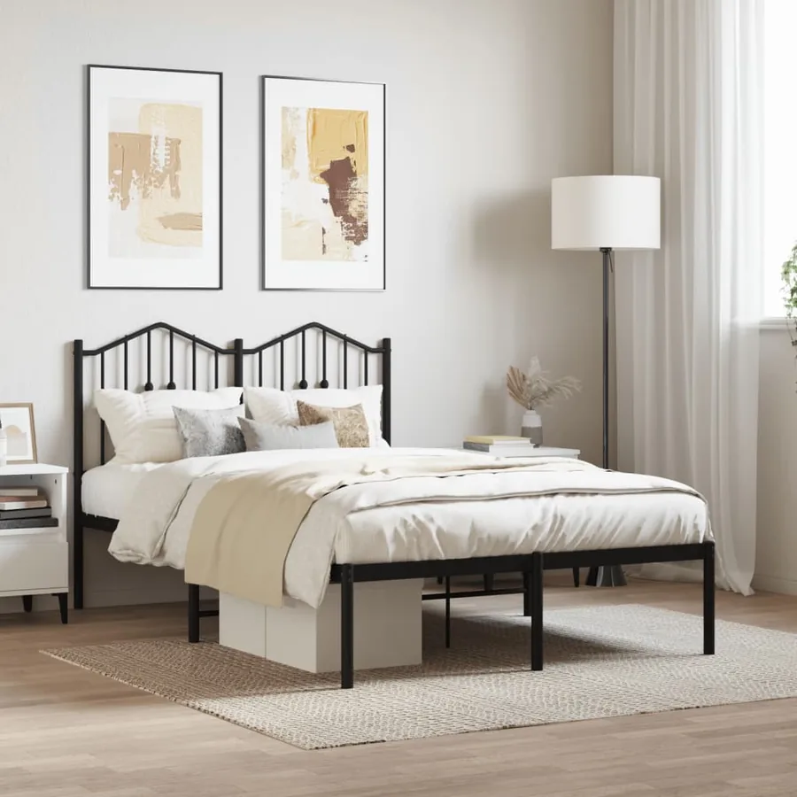 Cadre de lit métal sans matelas avec tête de lit noir 120x190cm