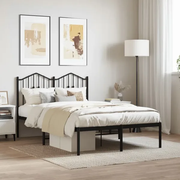 Cadre de lit métal sans matelas avec tête de lit noir 120x190cm
