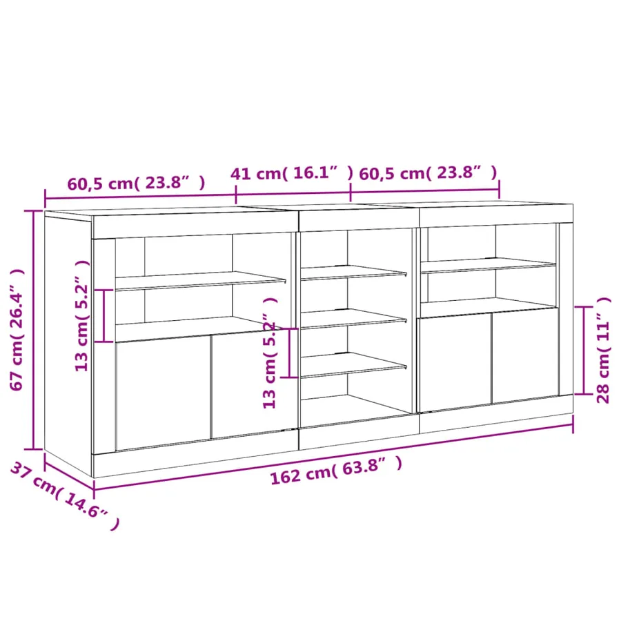 Buffet avec lumières LED blanc 162x37x67 cm - 18
