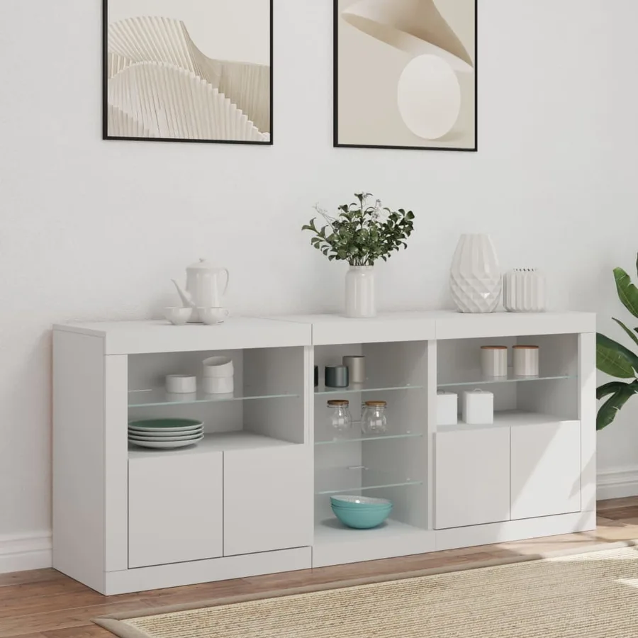 Buffet avec lumières LED blanc 162x37x67 cm - 3