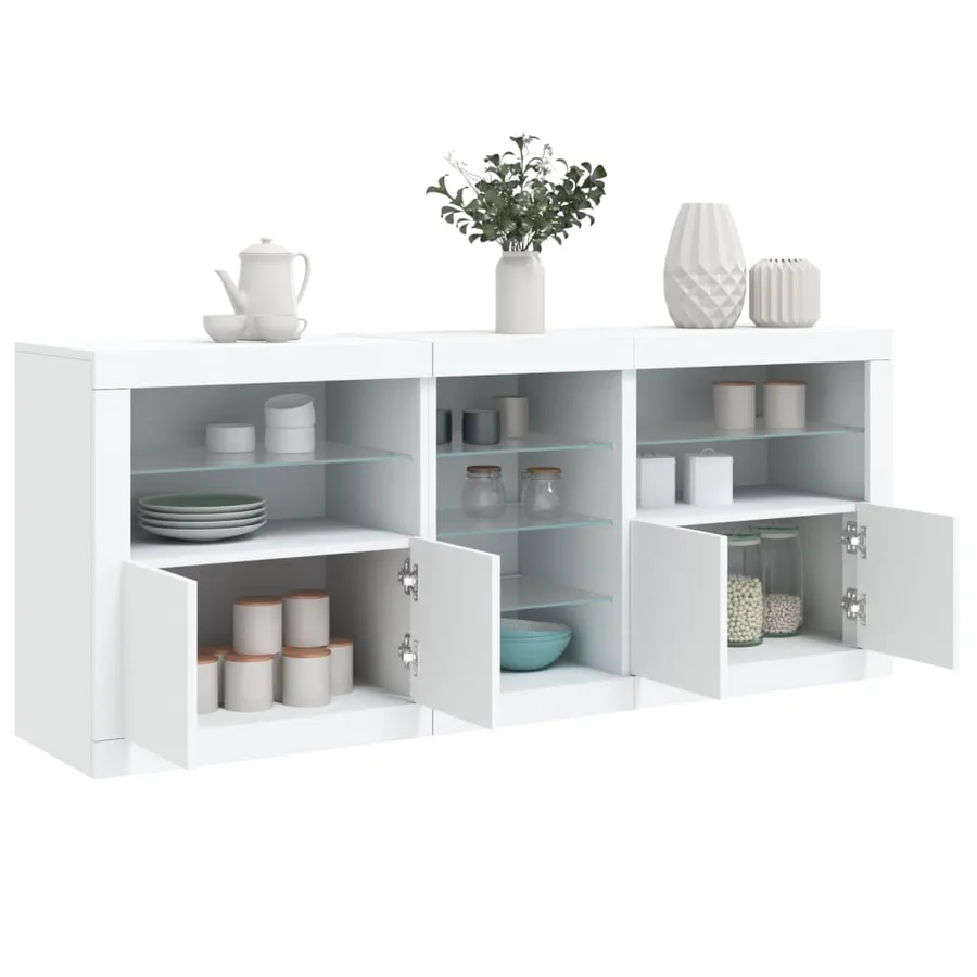 Buffet avec lumières LED blanc 162x37x67 cm - 4