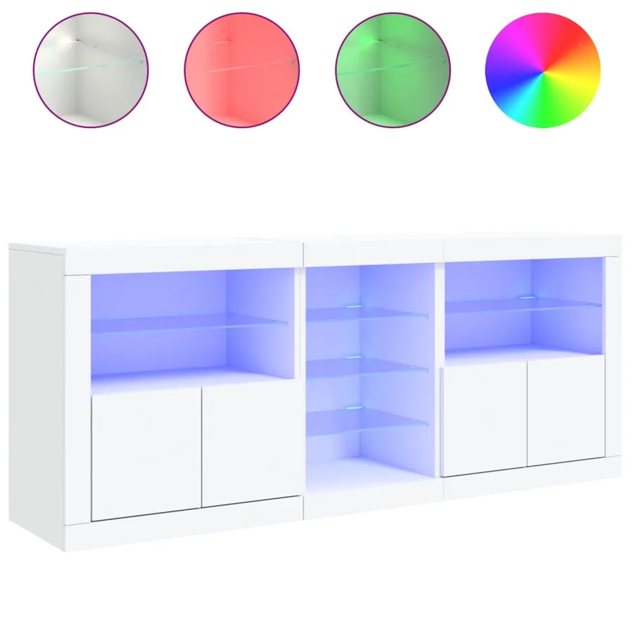 Buffet avec lumières LED blanc 162x37x67 cm - 5