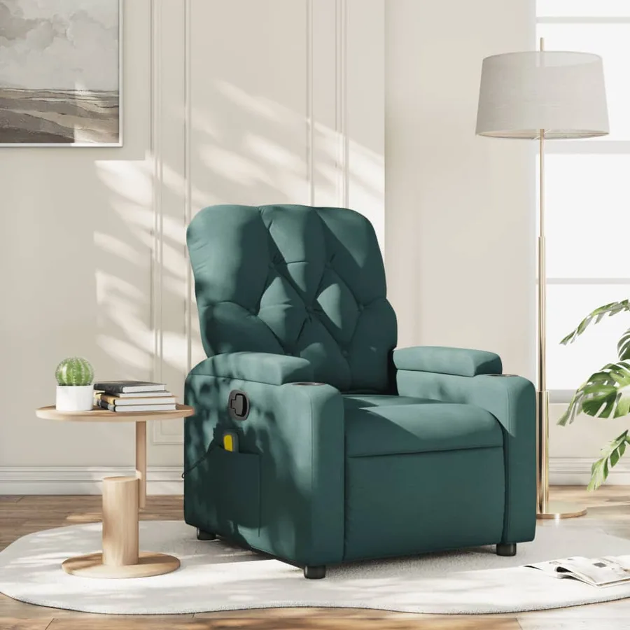 Fauteuil inclinable de massage vert foncé tissu - 12