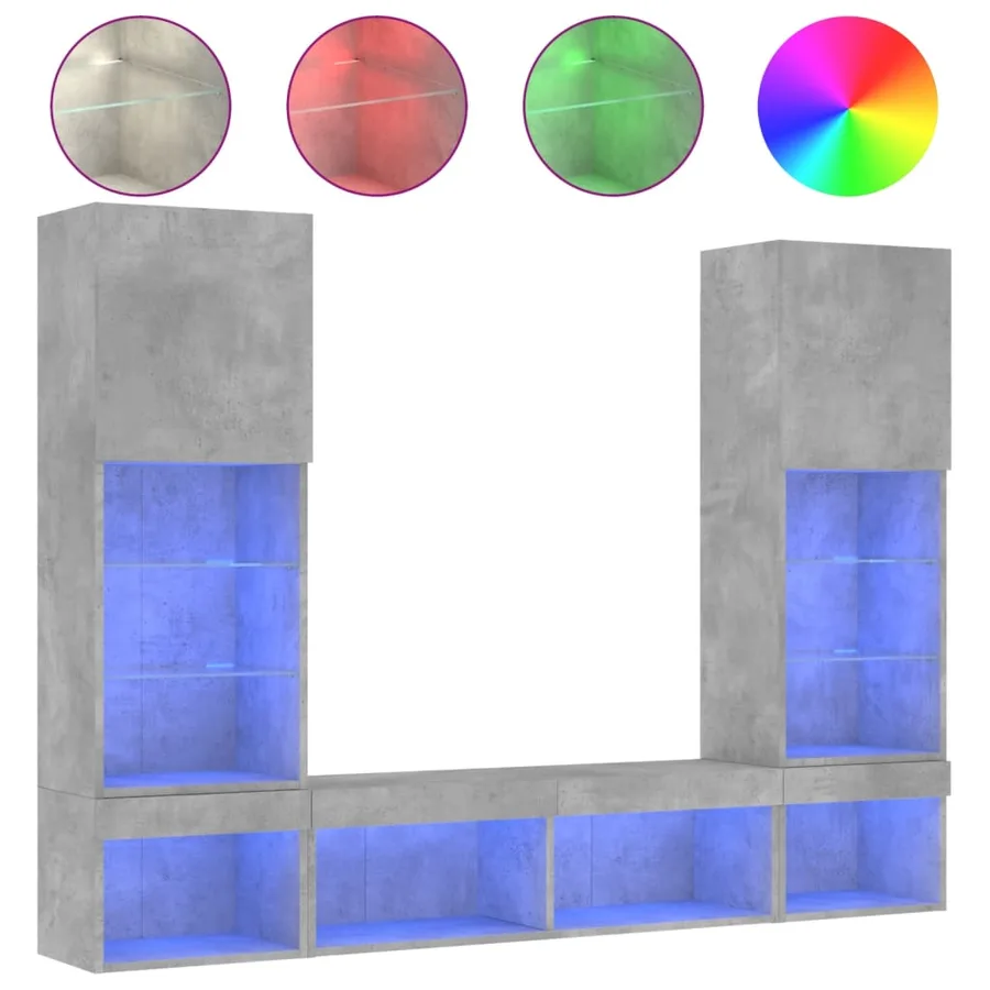 Unités murales TV avec LED 5 pcs gris béton bois d'ingénierie - 2