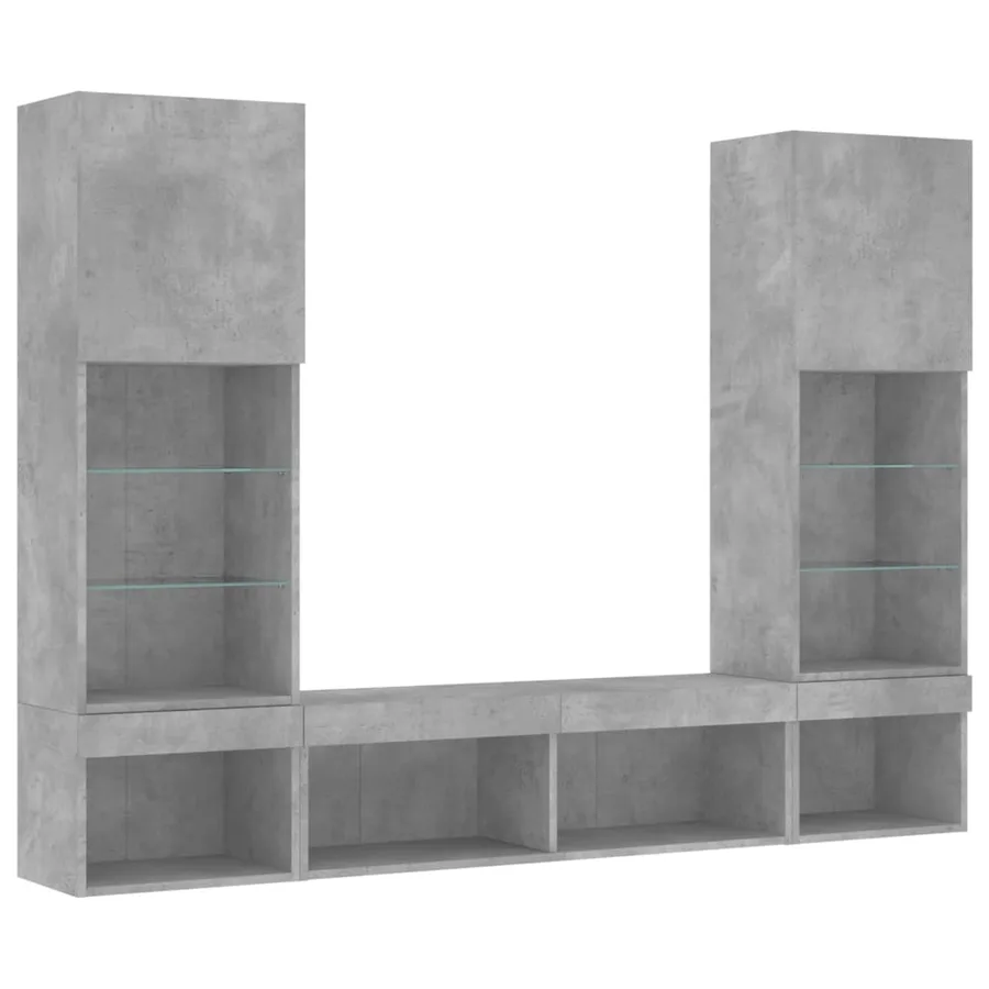 Unités murales TV avec LED 5 pcs gris béton bois d'ingénierie - 3