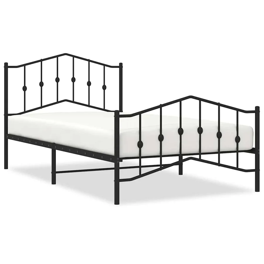 Cadre de lit métal sans matelas et pied de lit noir 100x200 cm - 2
