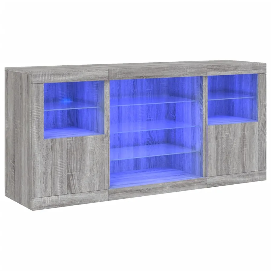 Buffet avec lumières LED sonoma gris 142,5x37x67 cm - 2