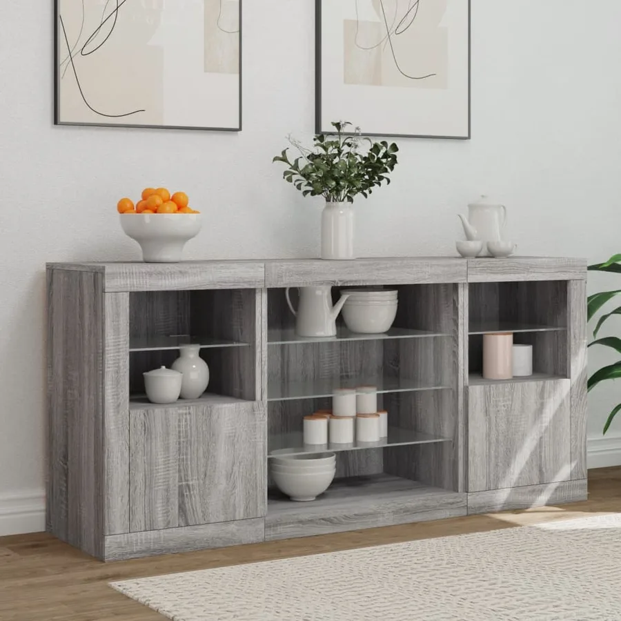 Buffet avec lumières LED sonoma gris 142,5x37x67 cm - 3