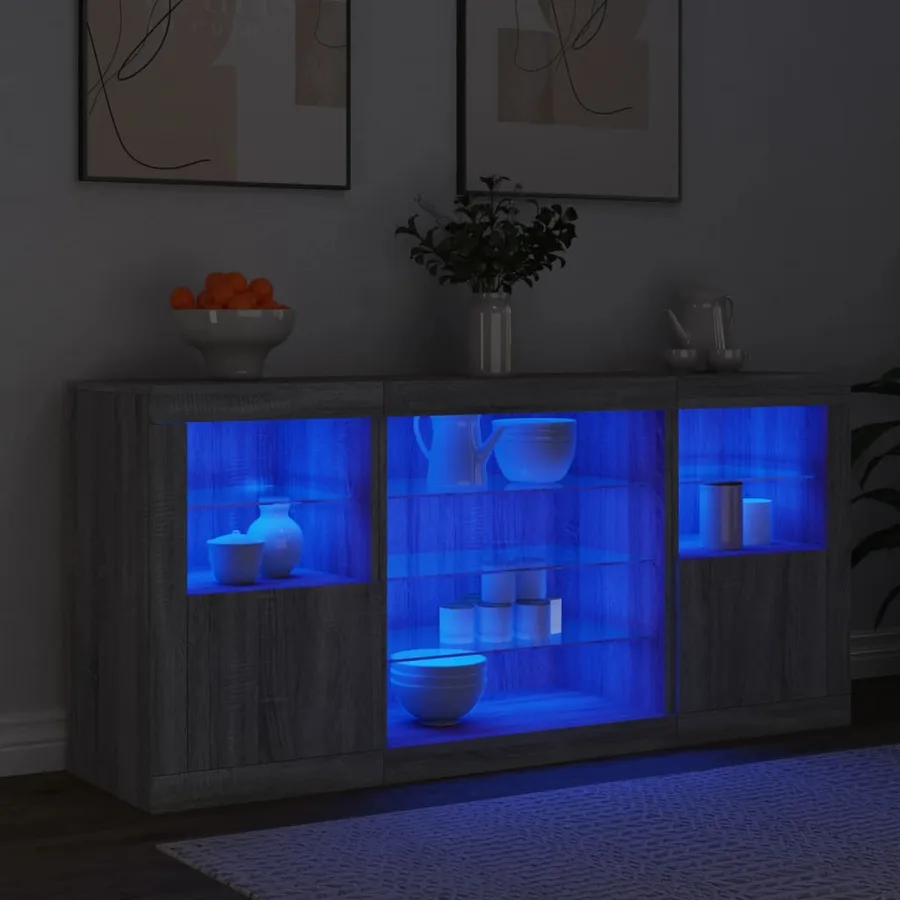 Buffet avec lumières LED sonoma gris 142,5x37x67 cm - 4