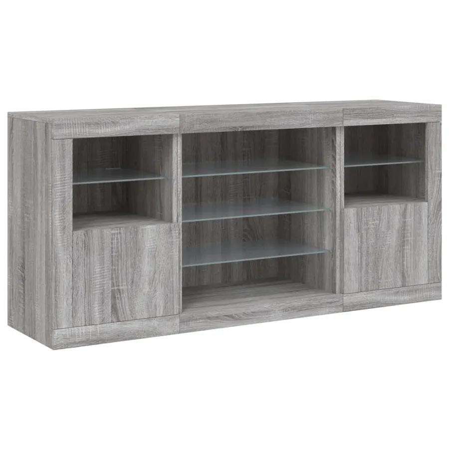 Buffet avec lumières LED sonoma gris 142,5x37x67 cm - 5