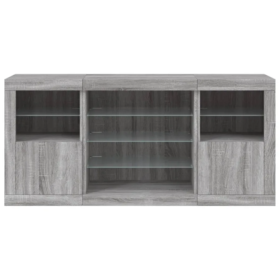 Buffet avec lumières LED sonoma gris 142,5x37x67 cm - 6