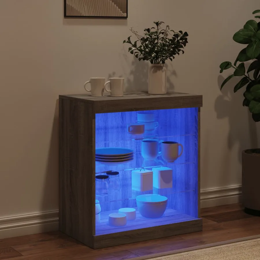 Buffet avec lumières LED sonoma gris 60,5x37x67 cm - 3