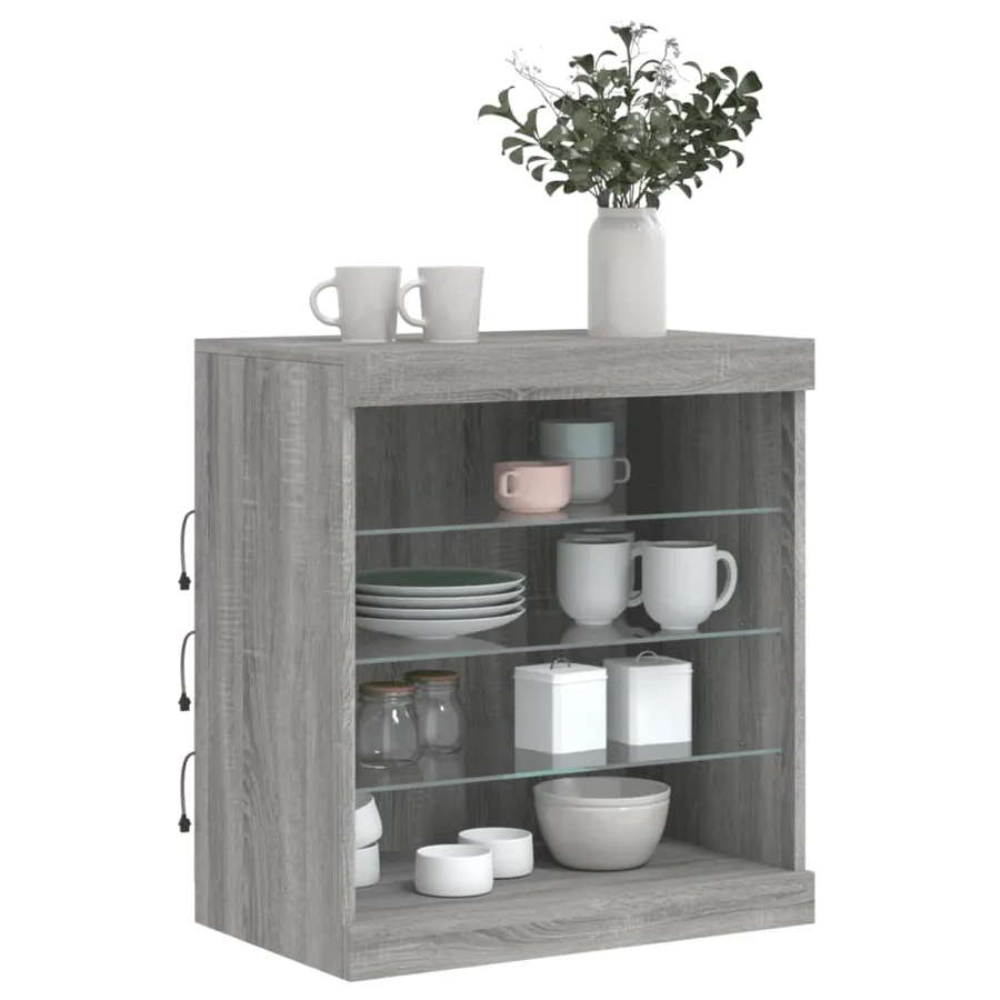 Buffet avec lumières LED sonoma gris 60,5x37x67 cm - 4