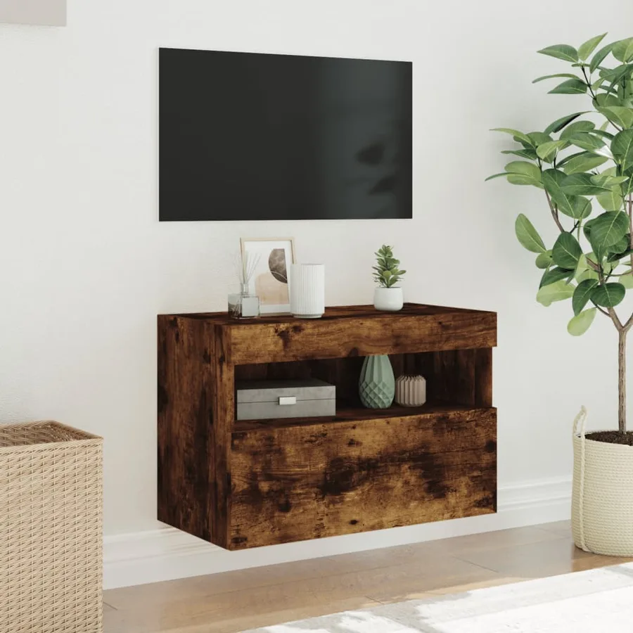 Meuble TV mural avec lumières LED chêne fumé 60x30x40 cm - 5