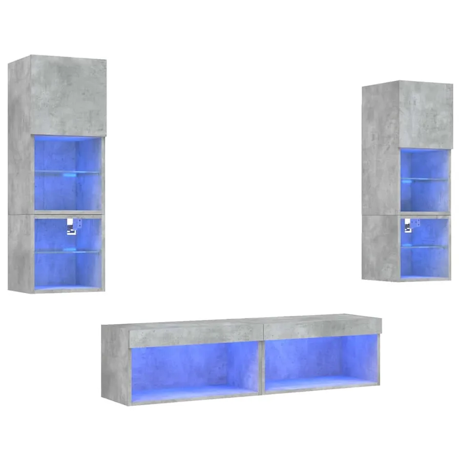 Unités murales TV avec LED 6 pcs gris béton bois d'ingénierie - 2