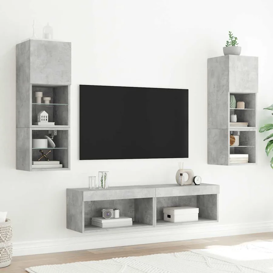 Unités murales TV avec LED 6 pcs gris béton bois d'ingénierie - 3