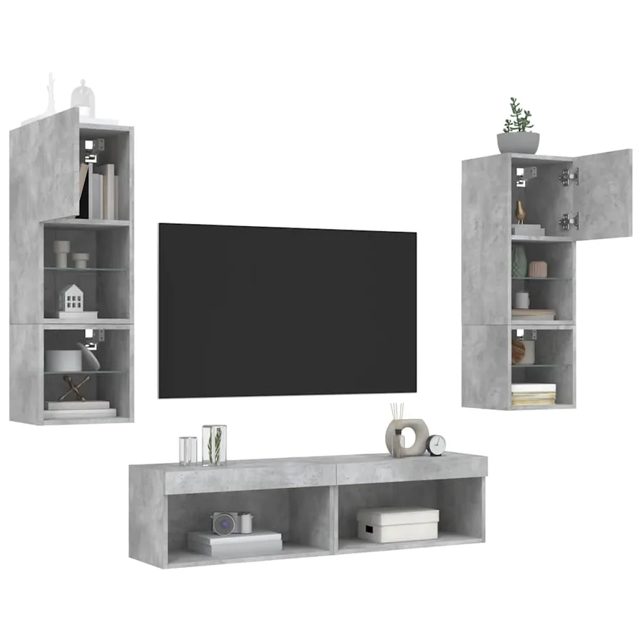 Unités murales TV avec LED 6 pcs gris béton bois d'ingénierie - 4