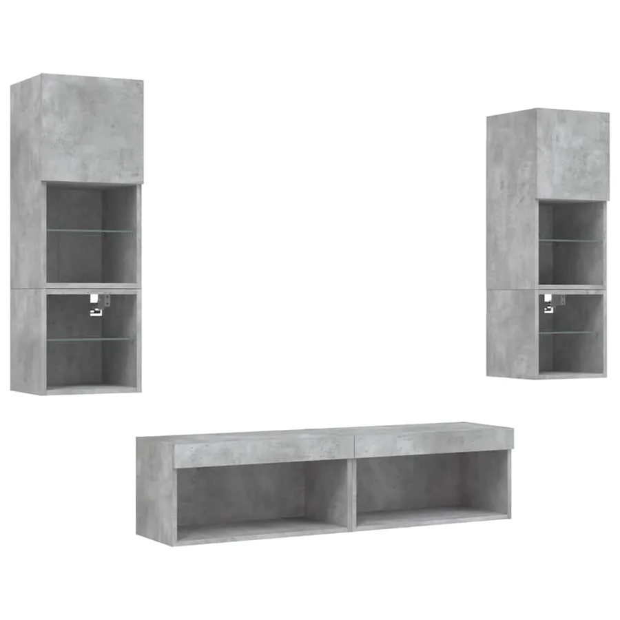 Unités murales TV avec LED 6 pcs gris béton bois d'ingénierie - 5