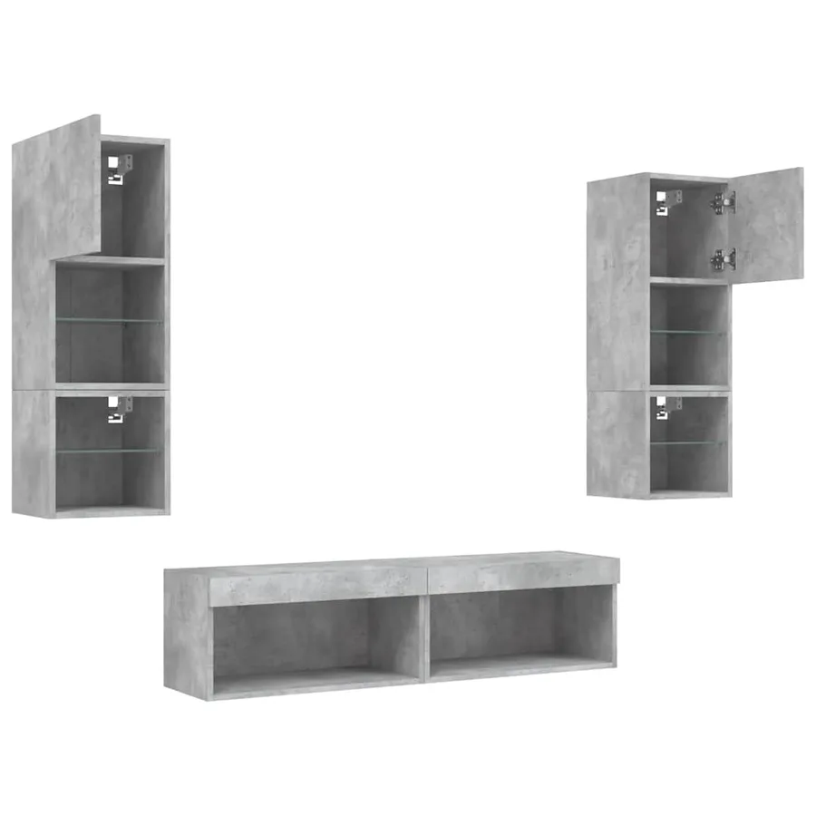 Unités murales TV avec LED 6 pcs gris béton bois d'ingénierie - 6