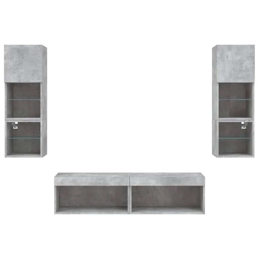 Unités murales TV avec LED 6 pcs gris béton bois d'ingénierie - 7