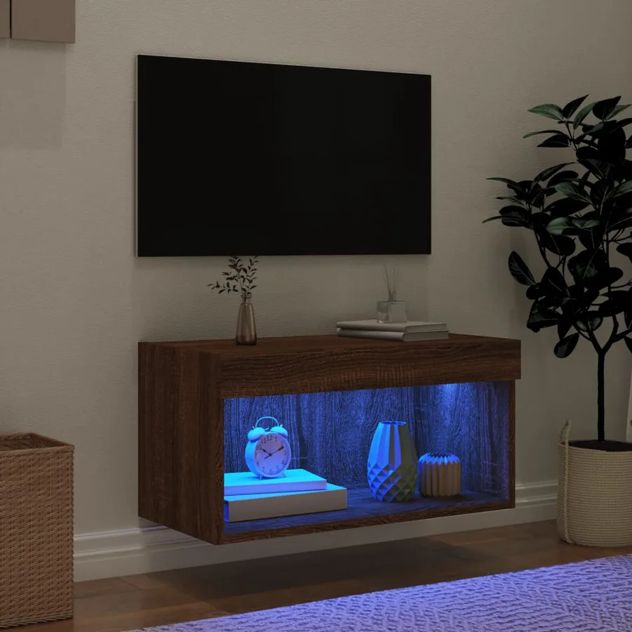 Meuble TV avec lumières LED chêne marron 60x30x30 cm - 3