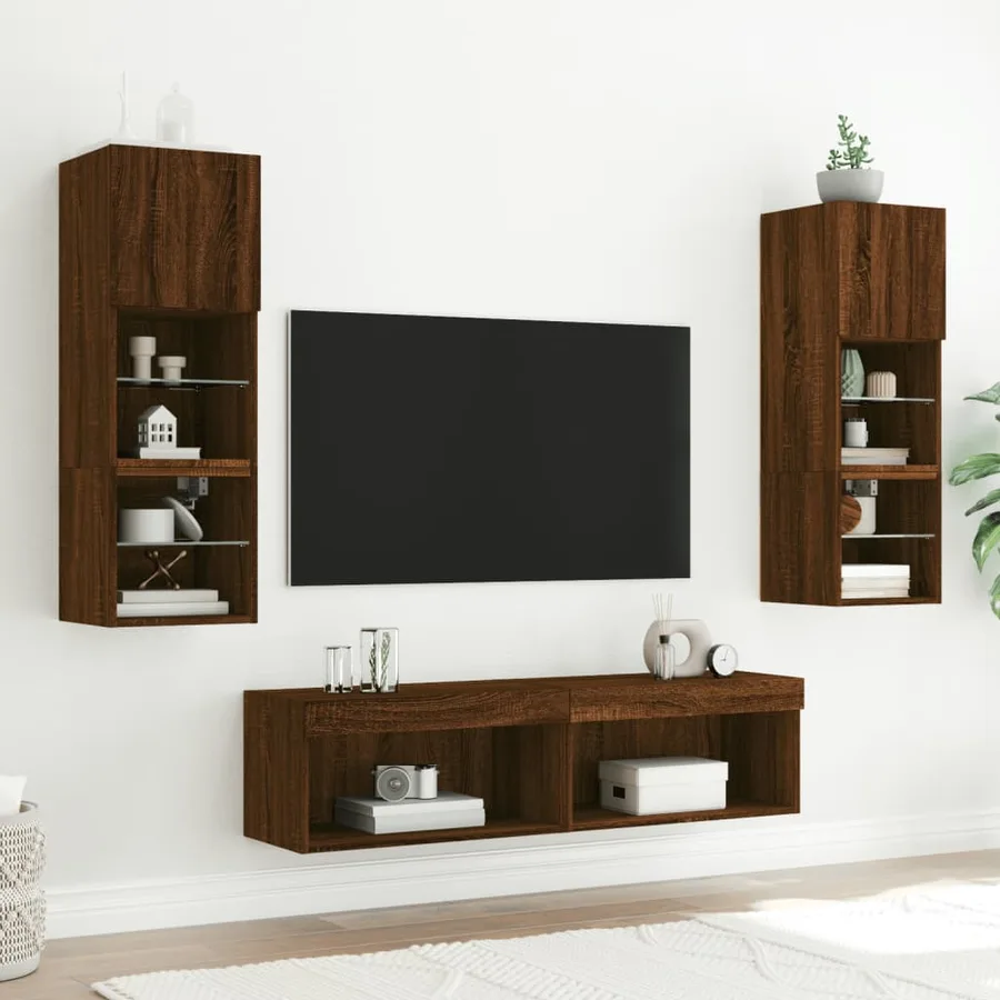 Meuble TV avec lumières LED chêne marron 60x30x30 cm - 4