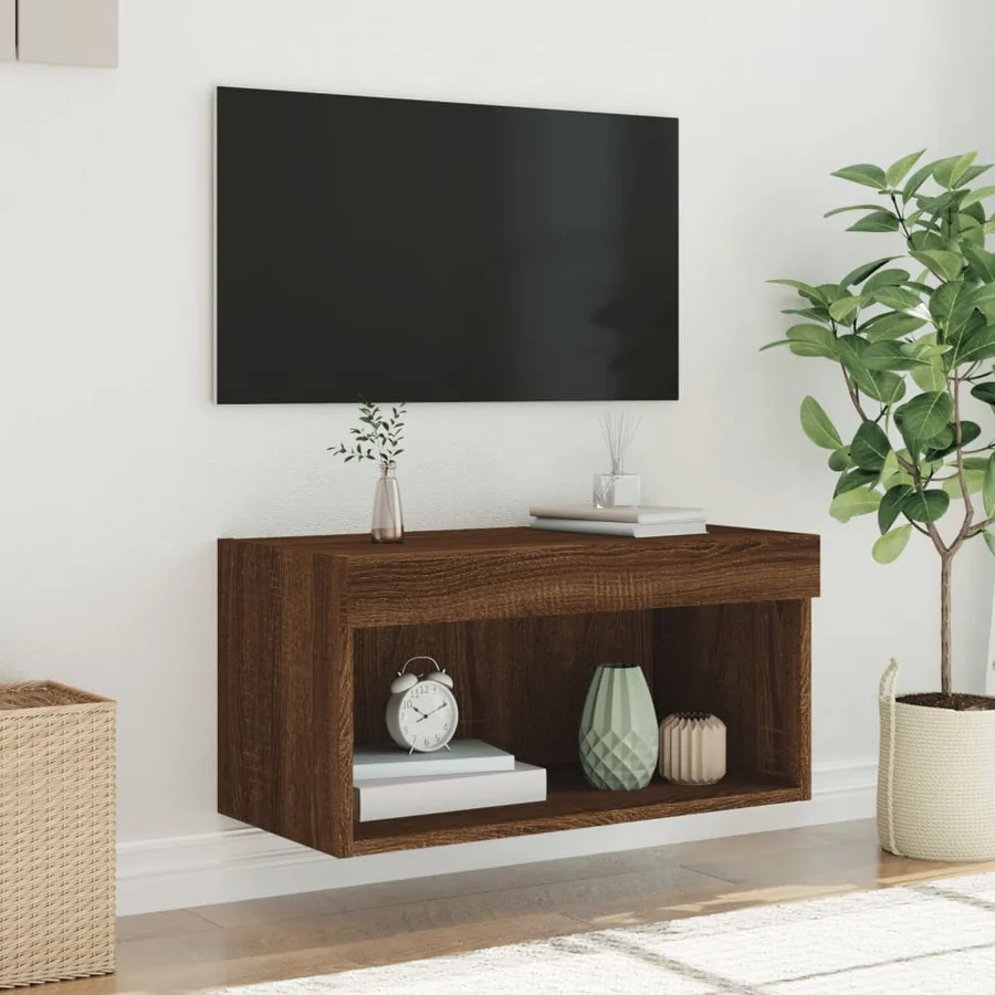 Meuble TV avec lumières LED chêne marron 60x30x30 cm - 5