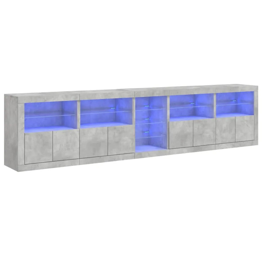 Buffet avec lumières LED gris béton 283x37x67 cm - 2