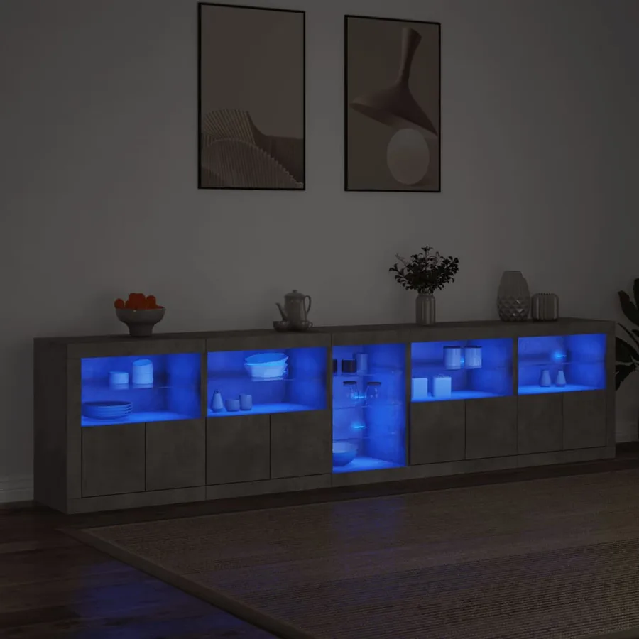 Buffet avec lumières LED gris béton 283x37x67 cm - 3
