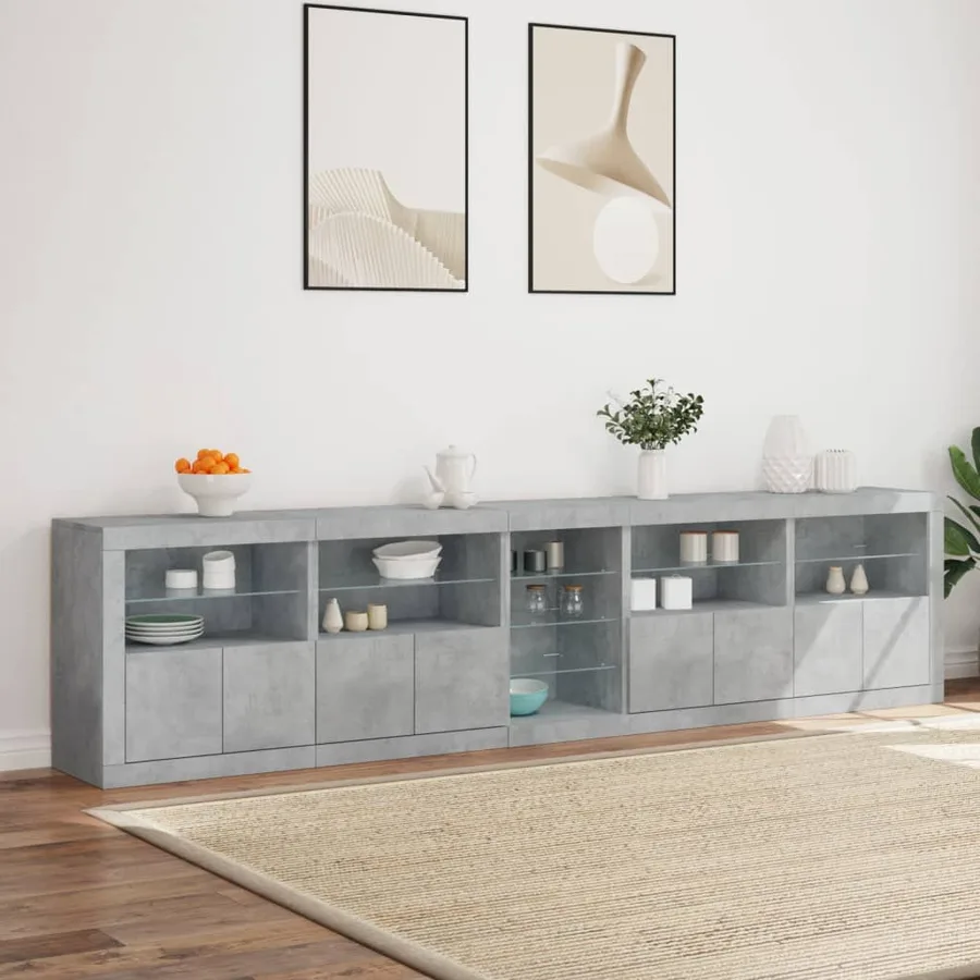 Buffet avec lumières LED gris béton 283x37x67 cm - 4