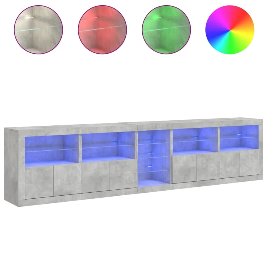 Buffet avec lumières LED gris béton 283x37x67 cm - 5