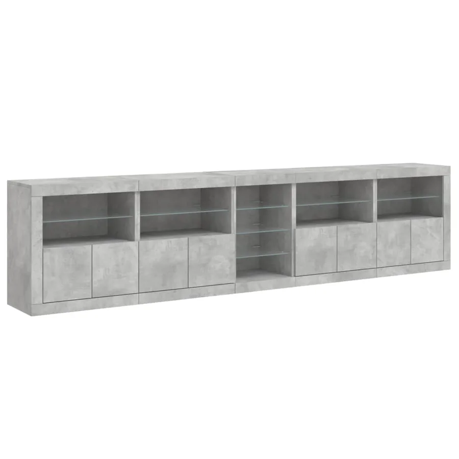 Buffet avec lumières LED gris béton 283x37x67 cm - 6
