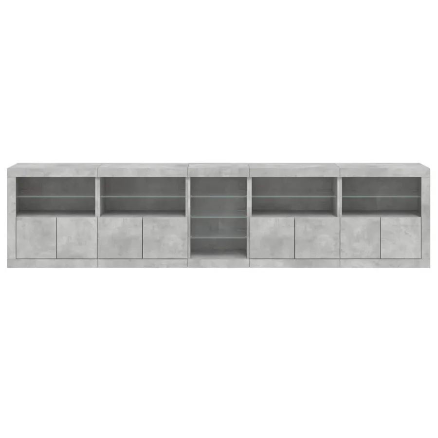 Buffet avec lumières LED gris béton 283x37x67 cm - 7