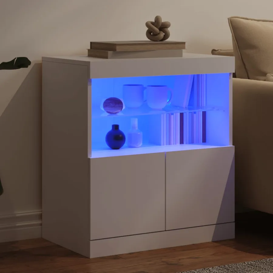 Buffet avec lumières LED blanc 60x37x67 cm - 4