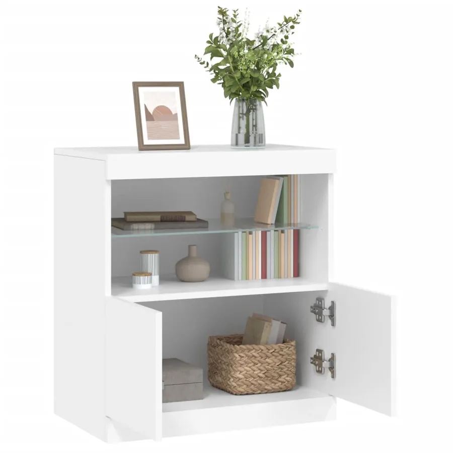 Buffet avec lumières LED blanc 60x37x67 cm - 5