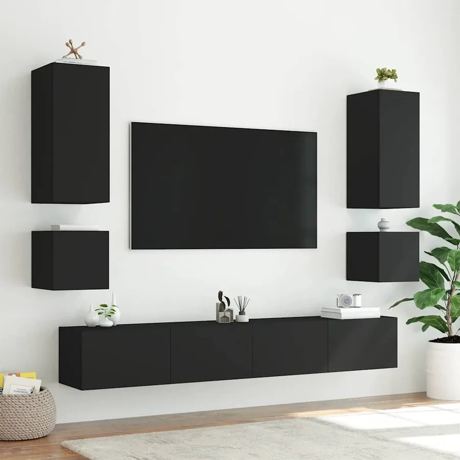 Meuble TV mural avec lumières LED noir 40,5x35x40 cm - 6