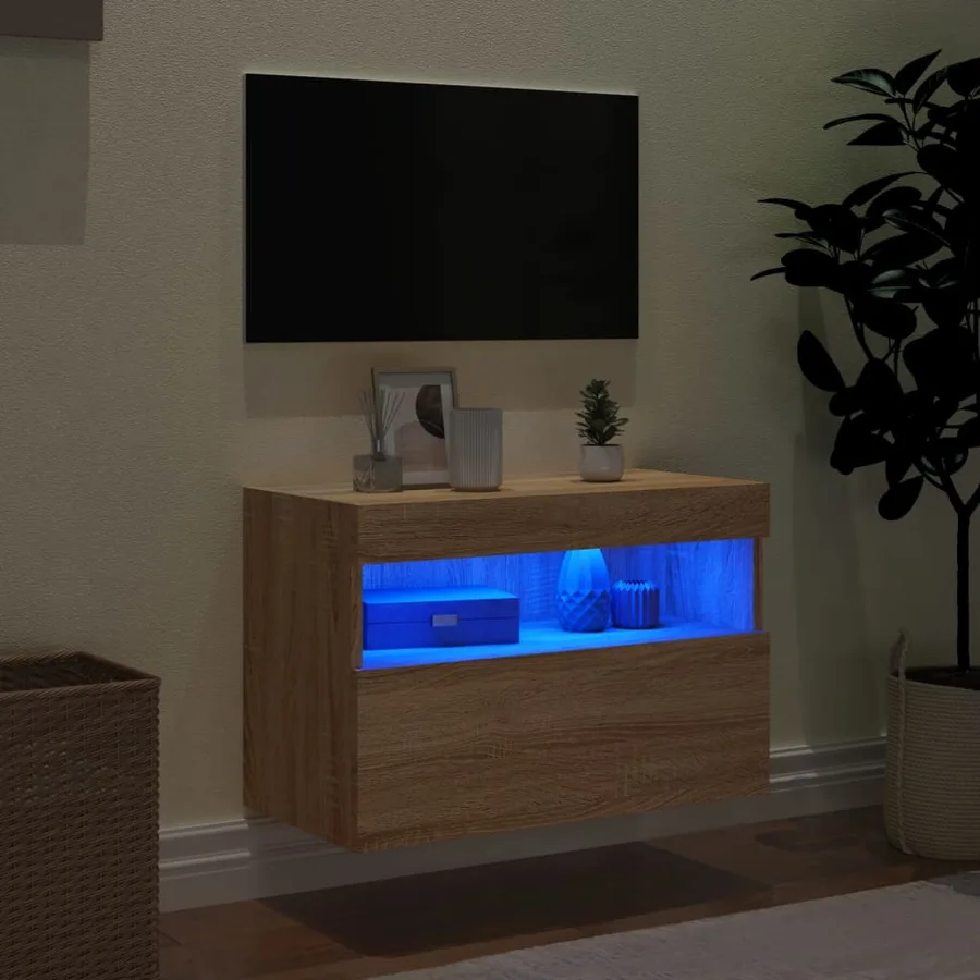 Meuble TV mural avec lumières LED chêne sonoma 60x30x40 cm - 4