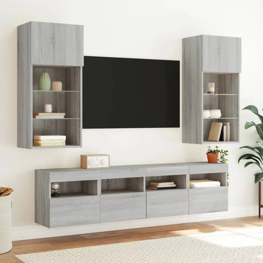 Meuble TV mural avec lumières LED sonoma gris 40x30x40 cm - 6